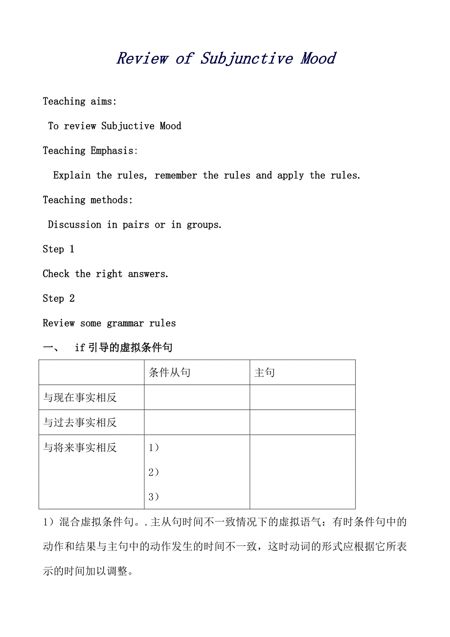 江苏省高二英语公开课牛津译林版ReviewofSubjunctiveMood教案_第1页