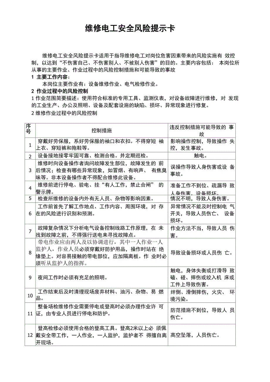 维修电工安全风险提示卡_第1页