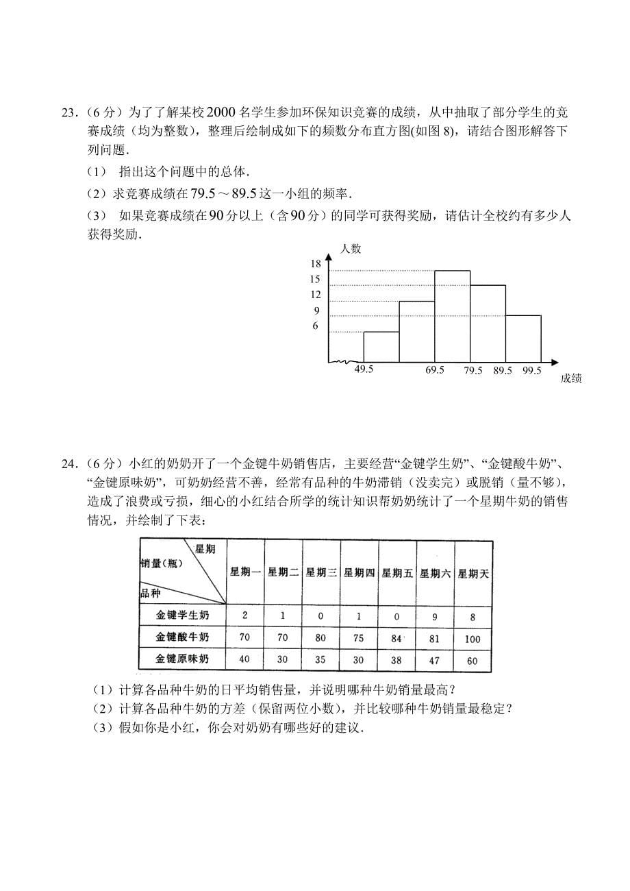 八年级数学第20章(数据的分析)第五单元测试试卷(A卷)_第5页