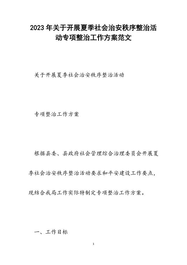 2023年开展夏季社会治安秩序整治活动专项整治工作方案.docx