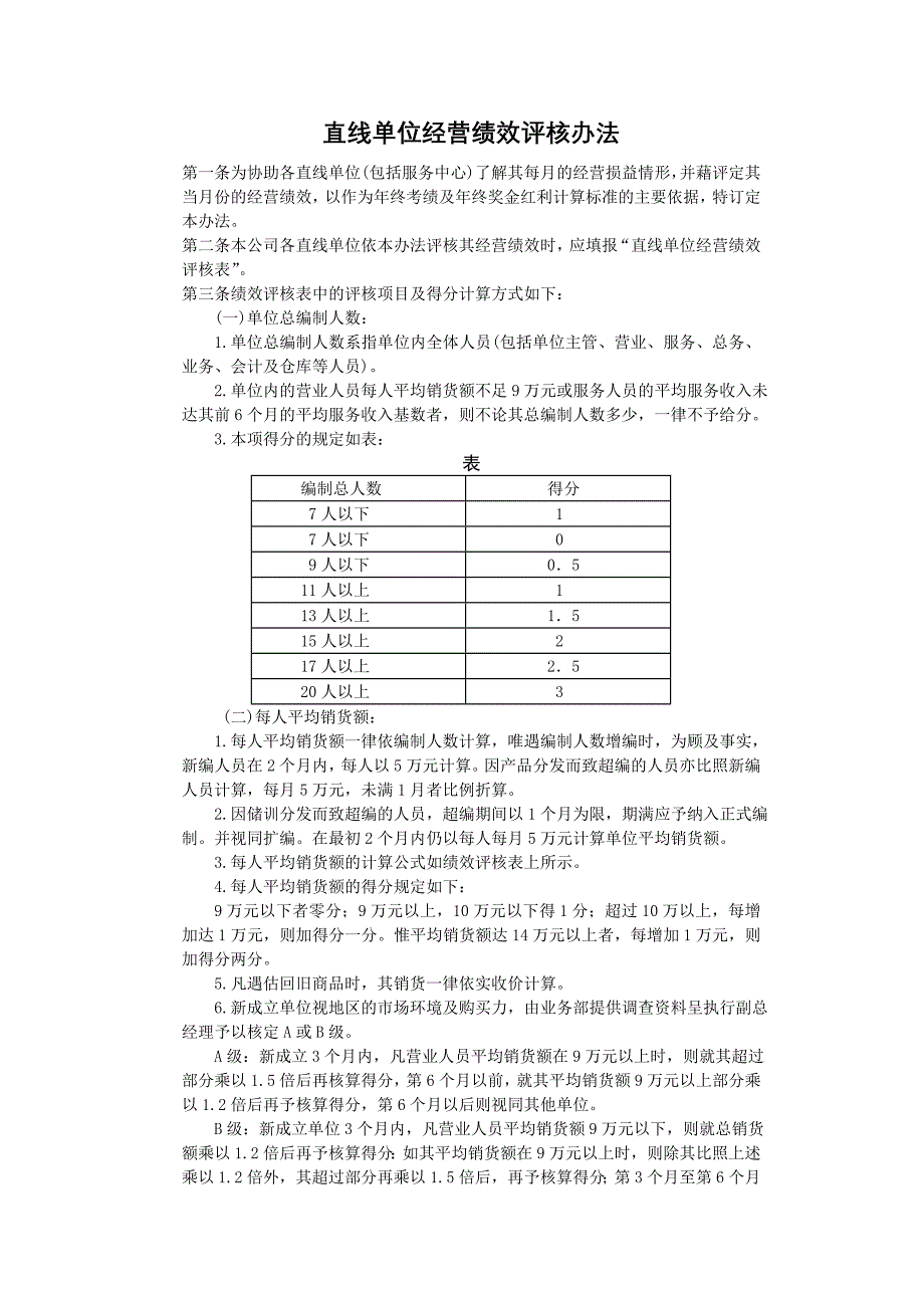 【管理精品】直线单位经营绩效评核办法_第1页