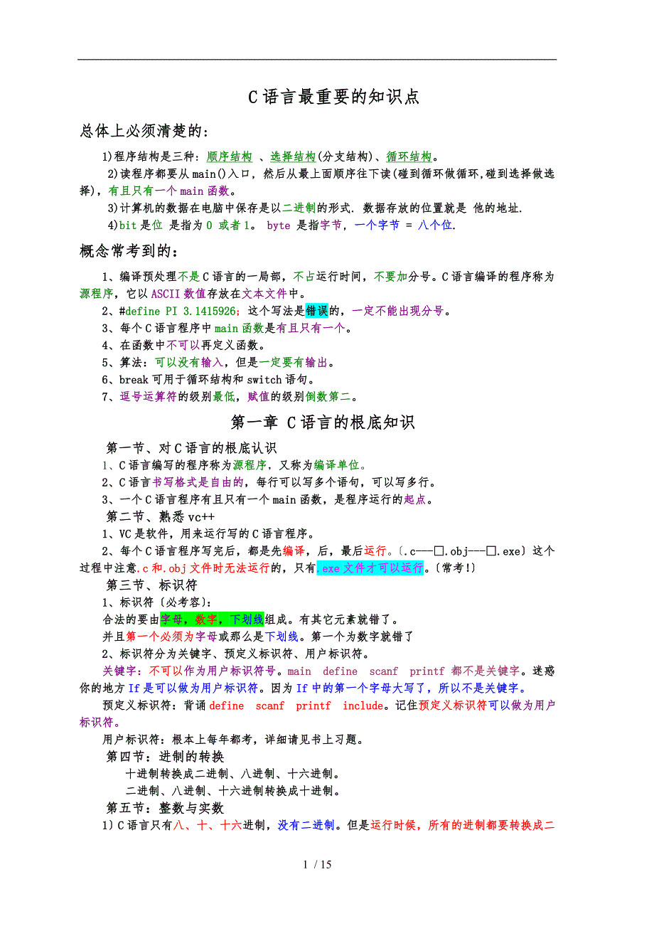 C语言知识点总结完美版_第1页