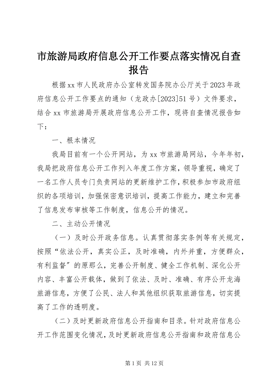 2023年市旅游局政府信息公开工作要点落实情况自查报告.docx_第1页