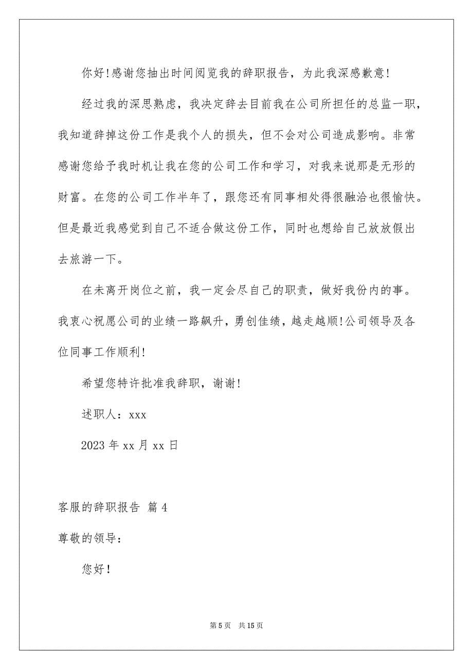 2023年客服的辞职报告合集十篇.docx_第5页