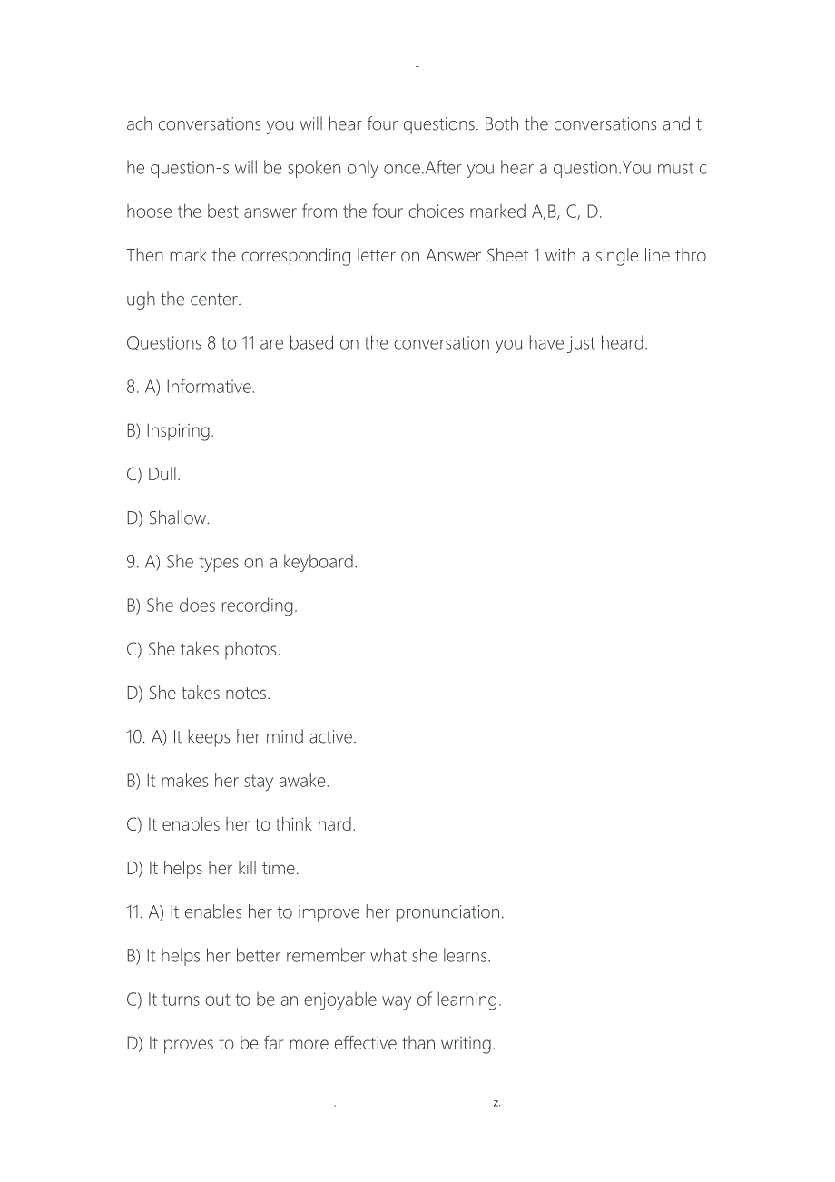 2018年12月四级英语听力真题(共两套,含答案及原文)_第3页