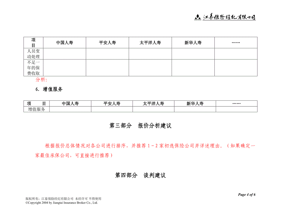 保险经纪公司充医疗保险报价投标分析报告模板_第4页