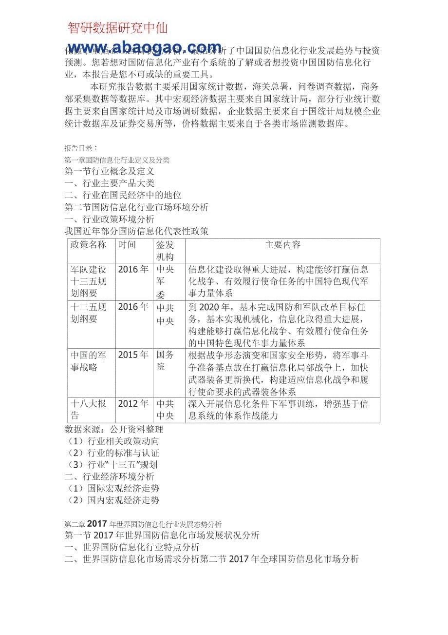 2018-2024年中国国防信息化市场深度研究与发展趋势研究报告(目录)_第5页