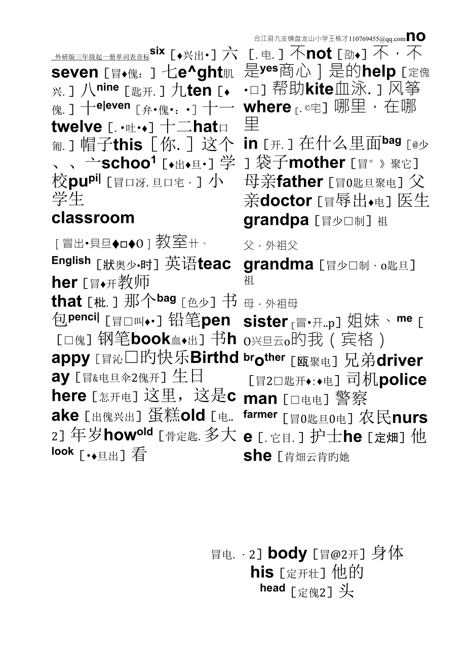 外研版(三年级起)小学英语单词表1音标_第2页