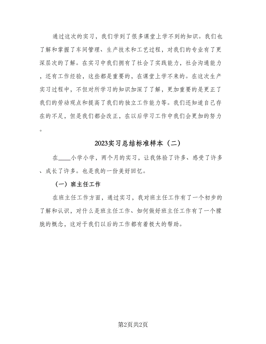 2023实习总结标准样本（二篇）.doc_第2页