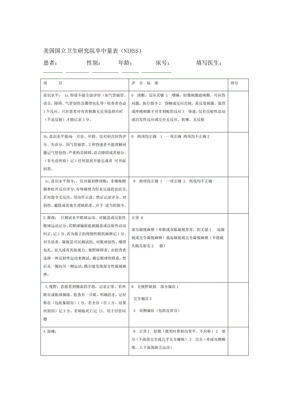 完整版美国国立卫生研究院卒中量表NIHSS使用版_第1页