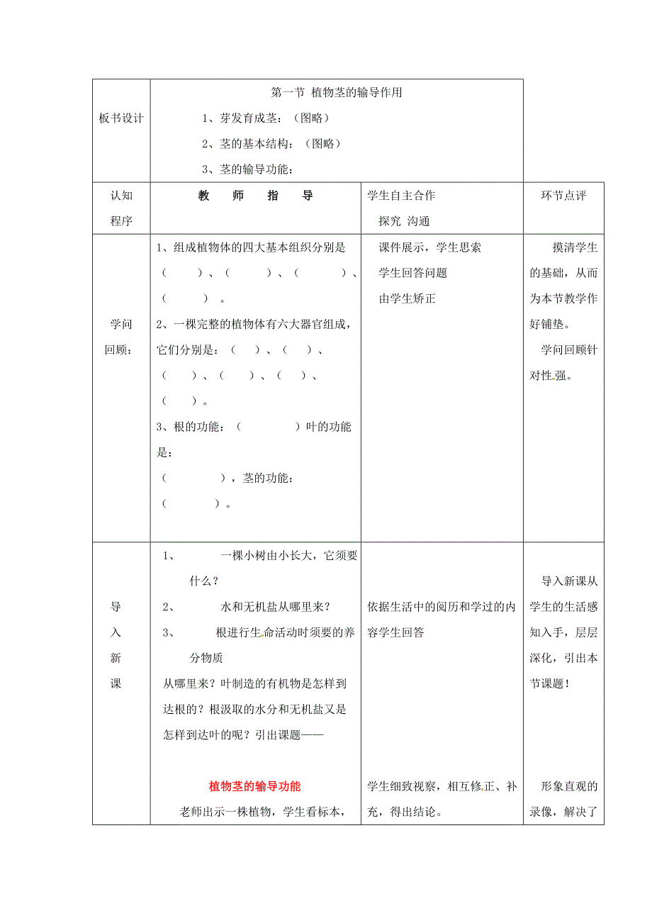 苏教版七年级生物上册教学设计 3.5.4植物茎的输导功能_第2页