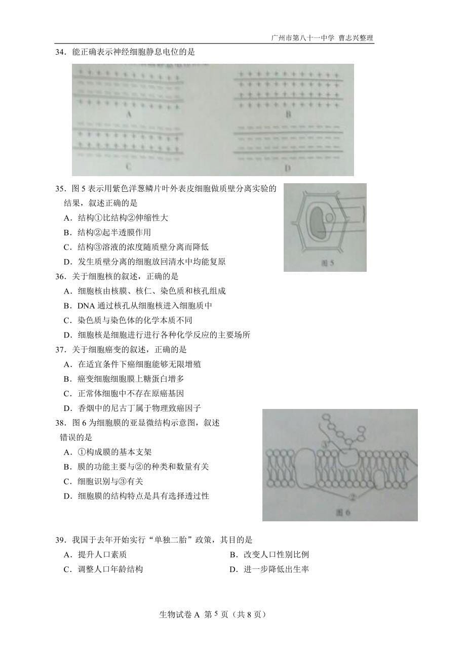6月广东省普通高中学业水平考试生物试题(电子版)_第5页