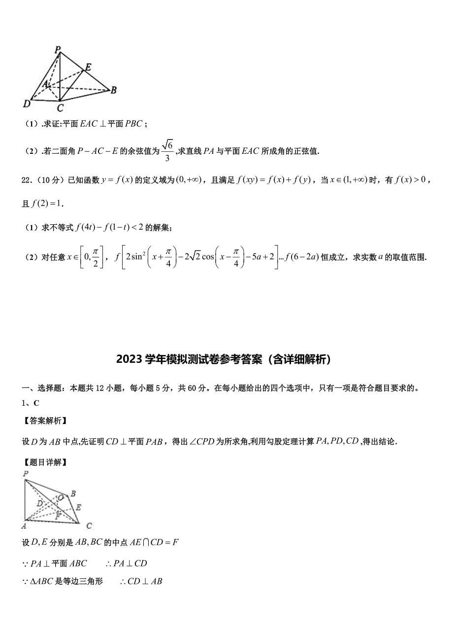 浙江省温州九校2023学年高三（最后冲刺）数学试卷（含解析）.doc_第5页