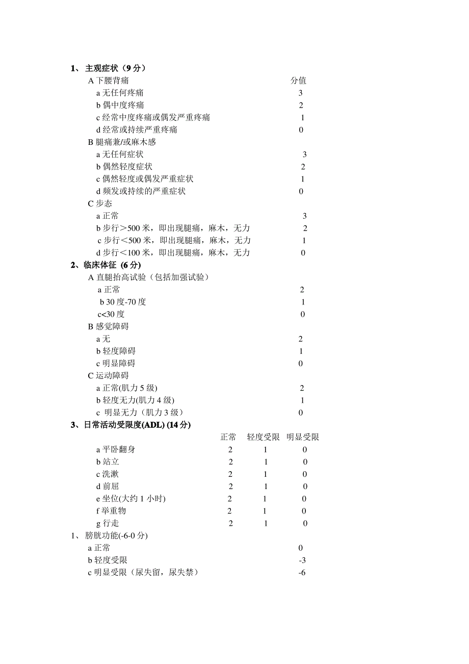 JOA腰椎功能评分_第1页