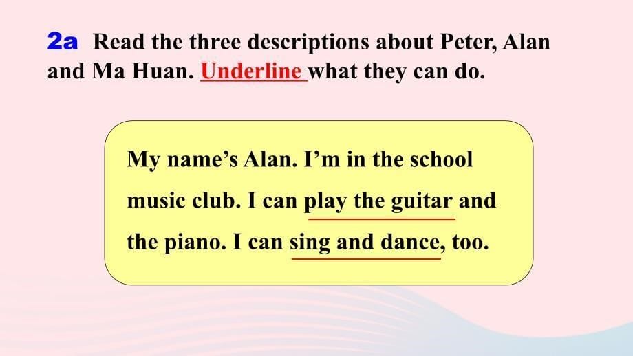 最新七年级英语下册Unit1CanyouplaytheguitarSectionB2aselfcheck教学课件人教新目标版人教新目标版初中七年级下册英语课件_第5页