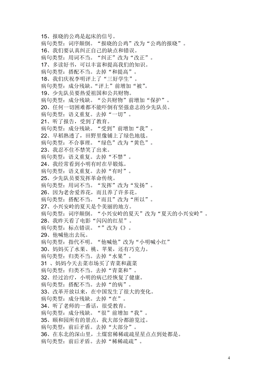 小学生语文修改病句练习题二后附答案_第4页