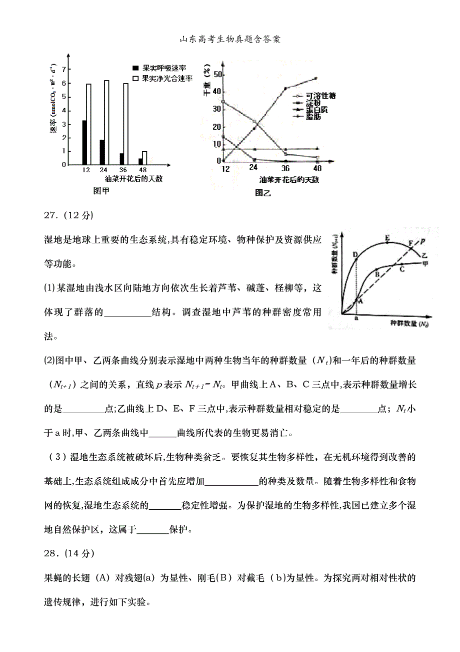 山东高考生物真题含答案_第4页