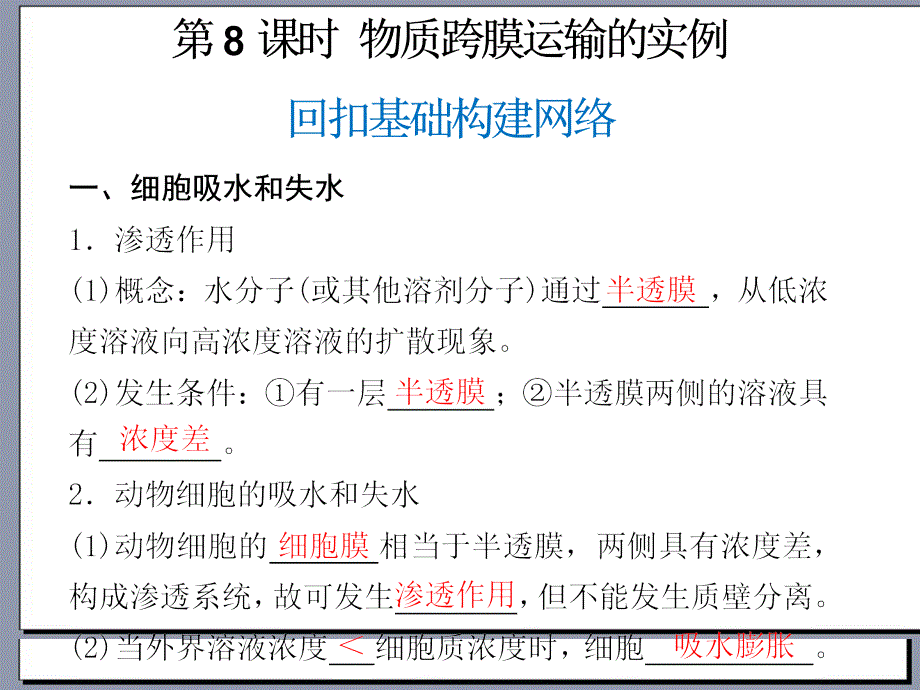 高三生物步步高一轮复习课件人教版第2单元第8课时物质跨膜运输的实例_第1页