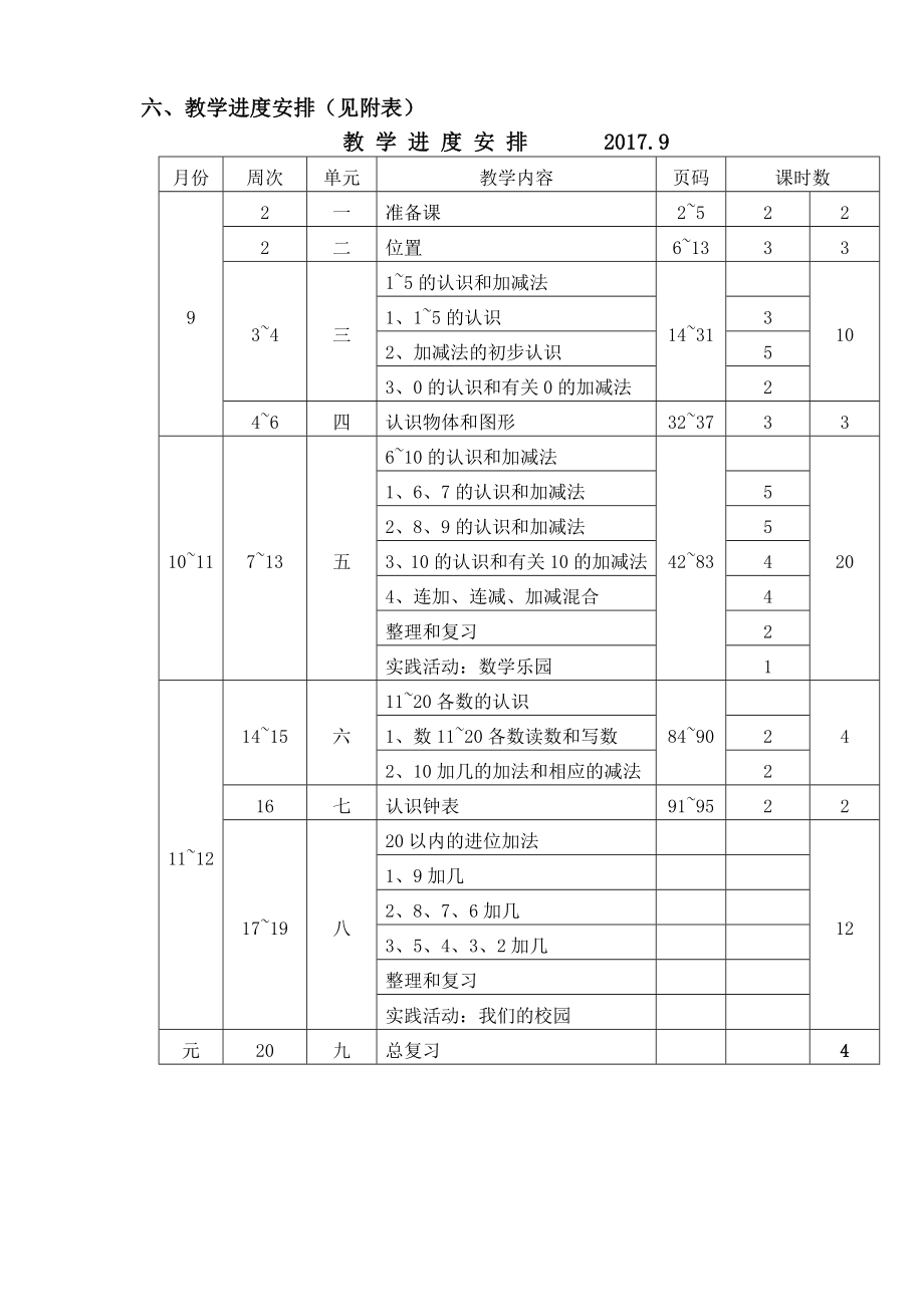 【人教版】小学一年级数学上册全册教案96页附教学计划_第3页