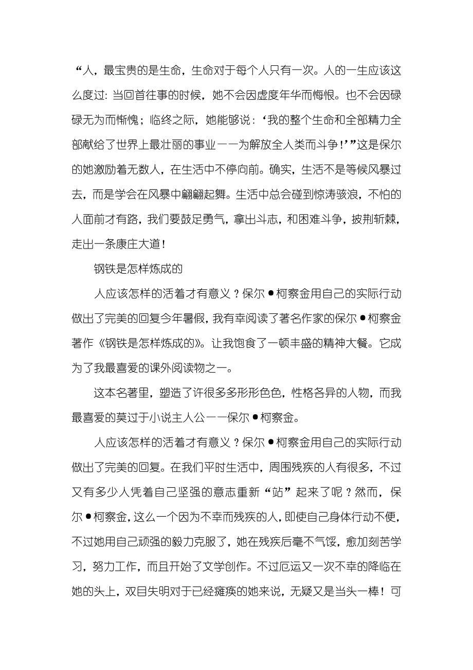 《钢铁是怎样炼成的》读书心得_第4页