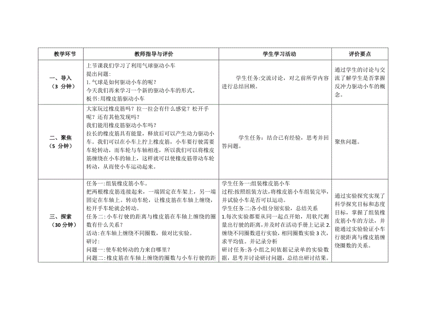 2020新教科版四年级科学上册第三单元《3.用橡皮筋驱动小车》优秀教案_第2页