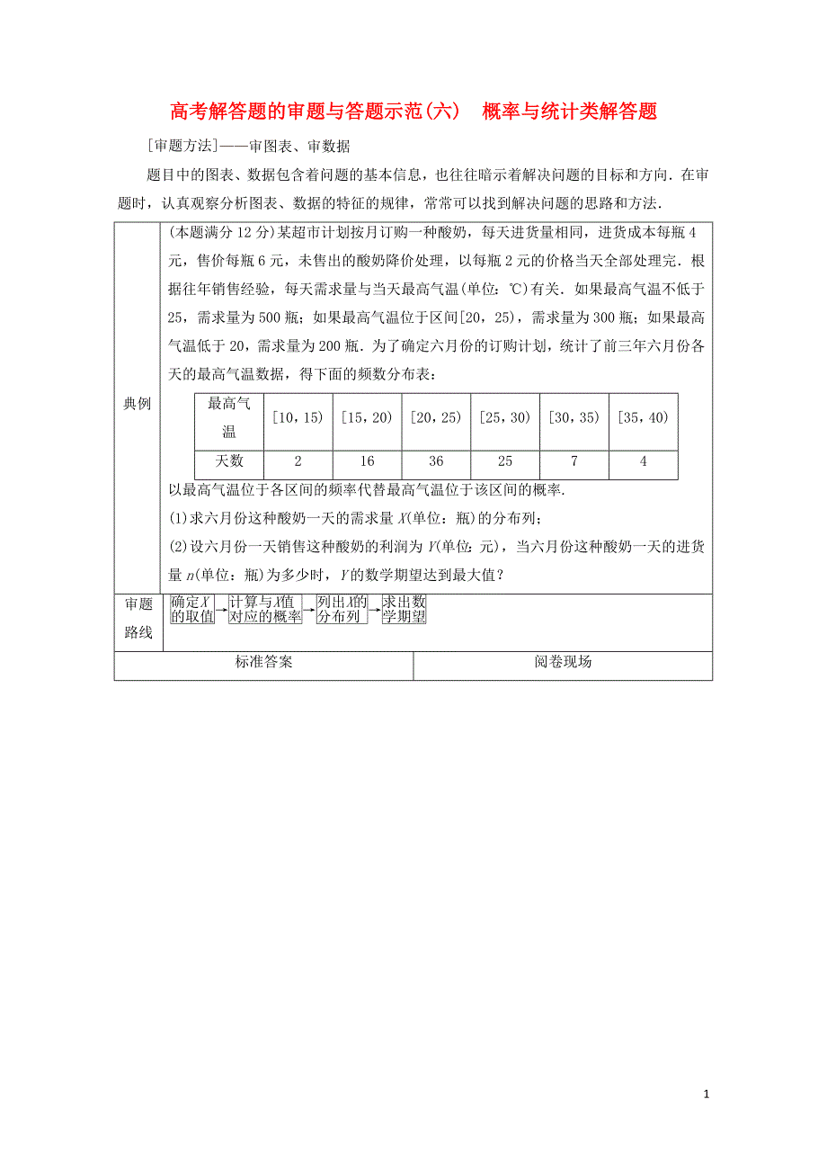 高考数学二轮复习第二部分突破热点分层教学专项二专题六3高考解答题的审题与答题示范六概率与统_第1页