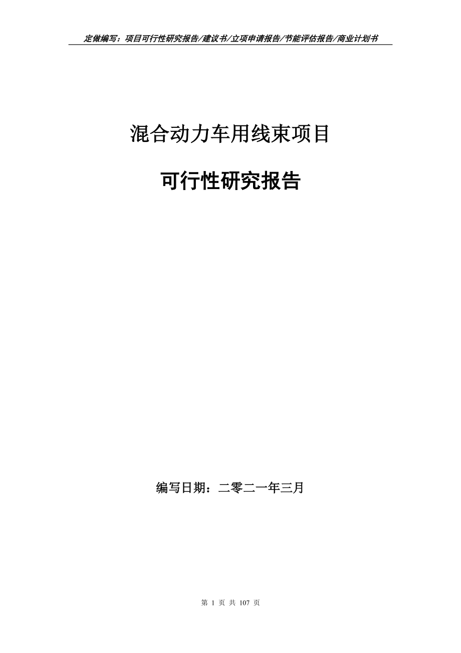 混合动力车用线束项目可行性研究报告写作范本_第1页
