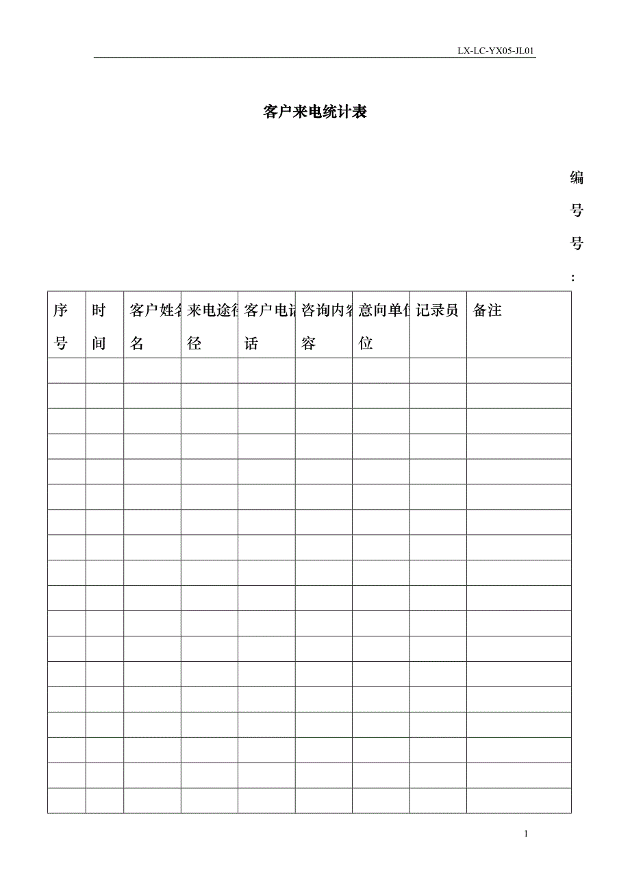 客户来电统计表329eaog_第1页