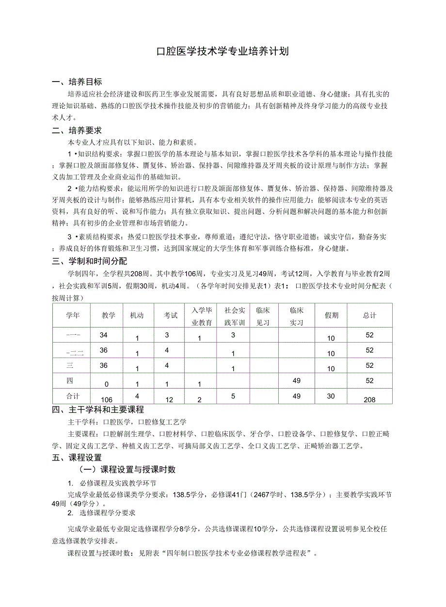 最新北京大学口腔医学技术专业培养计划_第1页