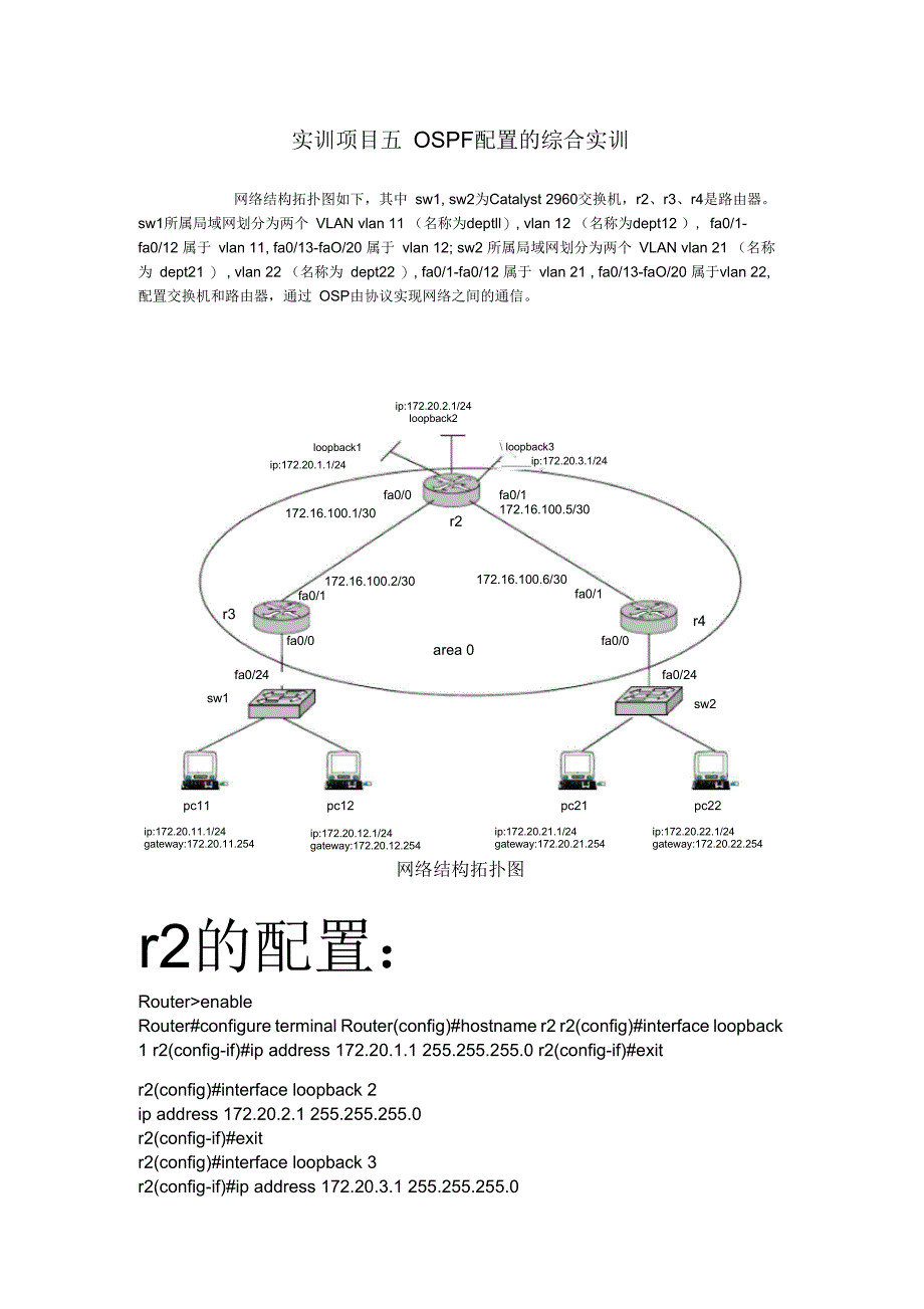 思科OSPF加单臂路由配置的综合实训_第1页