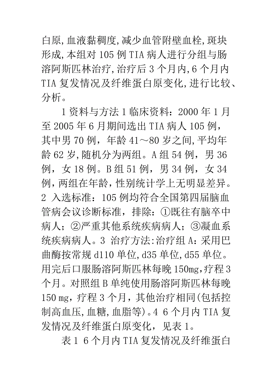 巴曲酶与肠溶阿斯匹林治疗短暂性脑缺血发作疗效观察.docx_第3页