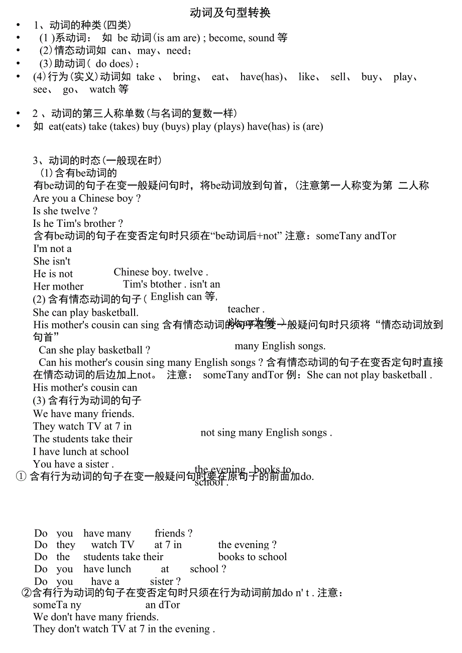 be动词实义动词及一般现在时句型转换_第1页