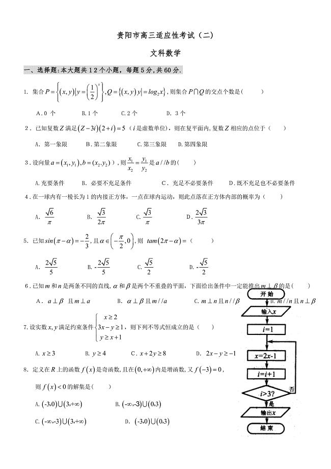 贵州省贵阳市高考数学二模试卷(文科)