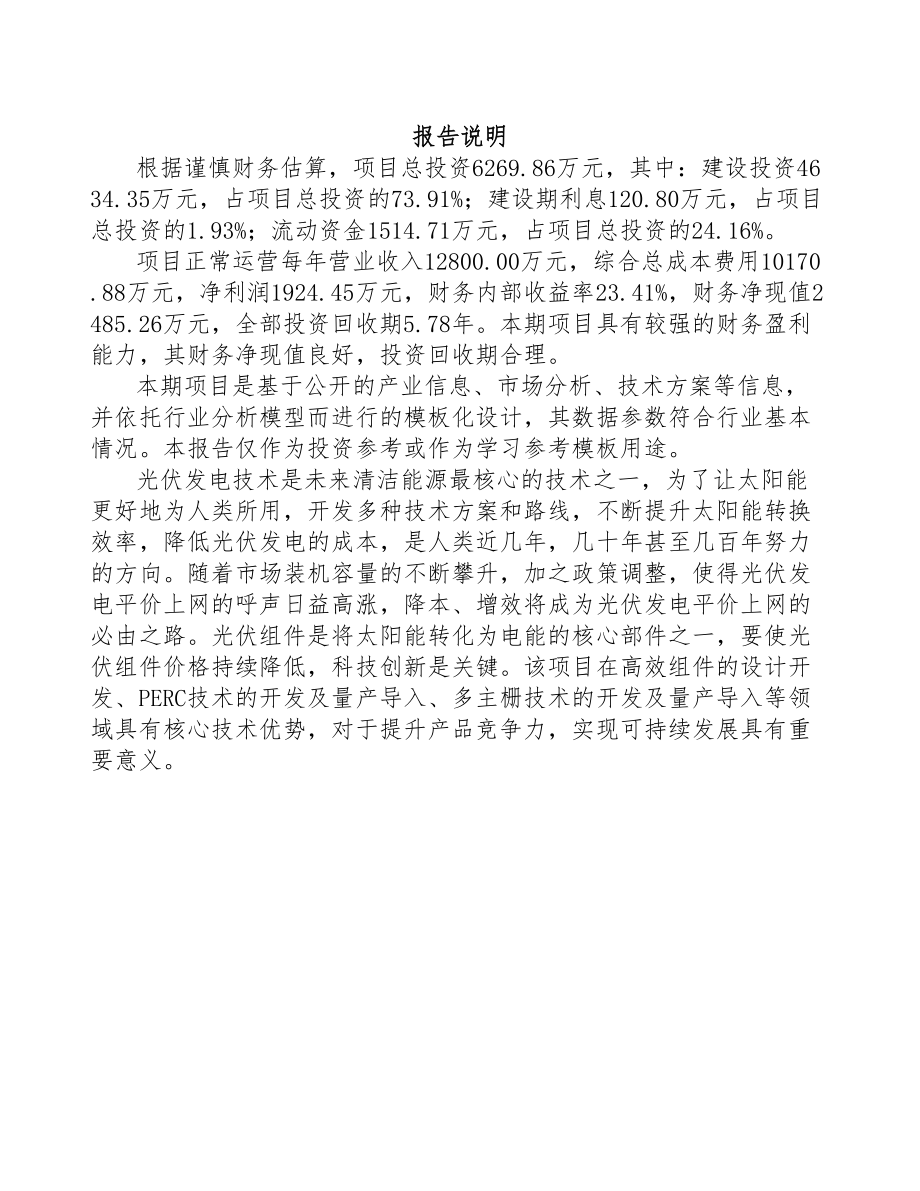 湖南年产xxxGW智能光伏组件项目实施方案(DOC 78页)