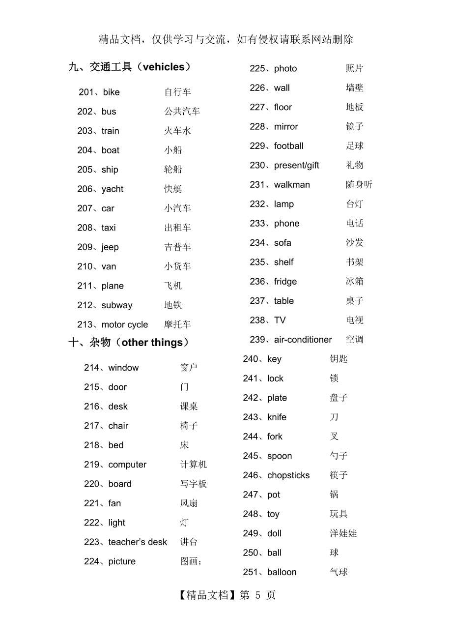 小学英语单词分类表_第5页