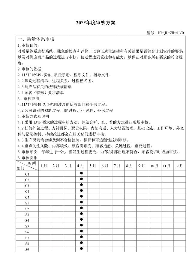 IATF16949--年度内审审核方案.doc