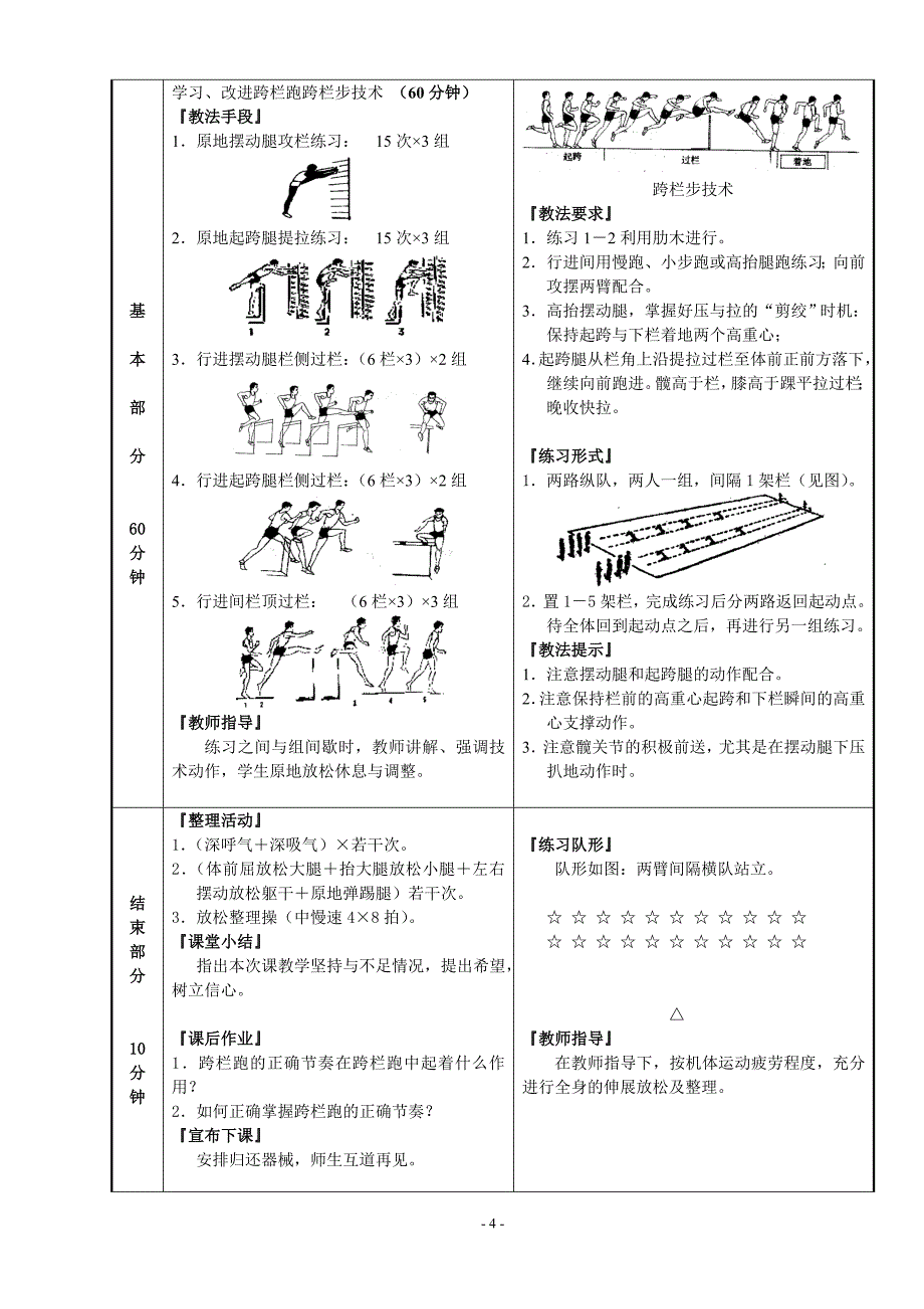 山西师范大学体育学院授课教案精品 用(跨栏跑5次课+技术理论1次课).doc_第4页