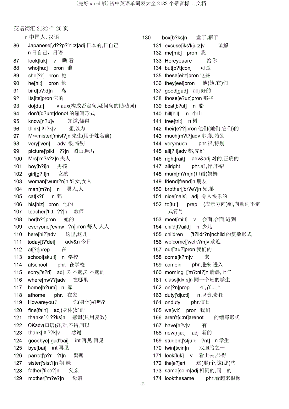 初中英语单词表大全2182个带音标1文档.docx_第2页