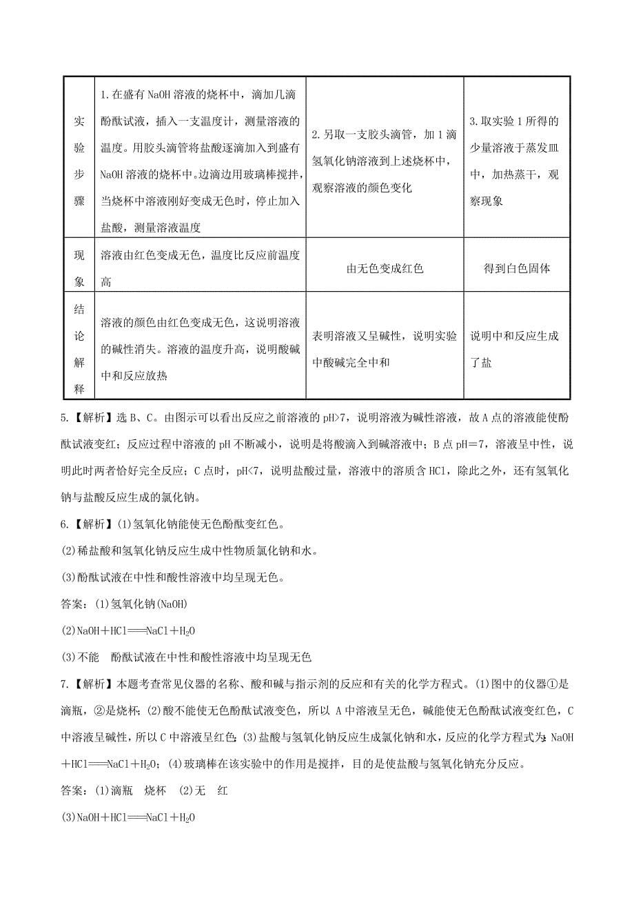 【精品】鲁教版九年级化学下册：7.4酸碱中和反应达标训练含精析_第5页