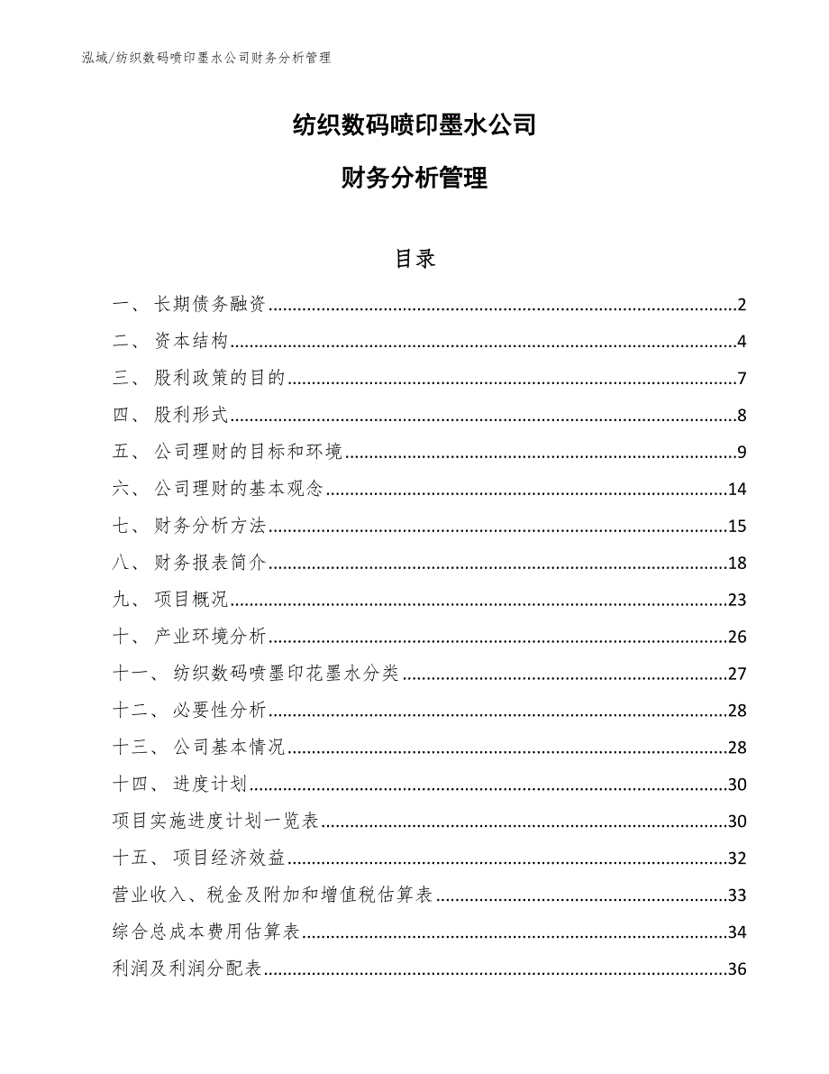 纺织数码喷印墨水公司财务分析管理（范文）_第1页