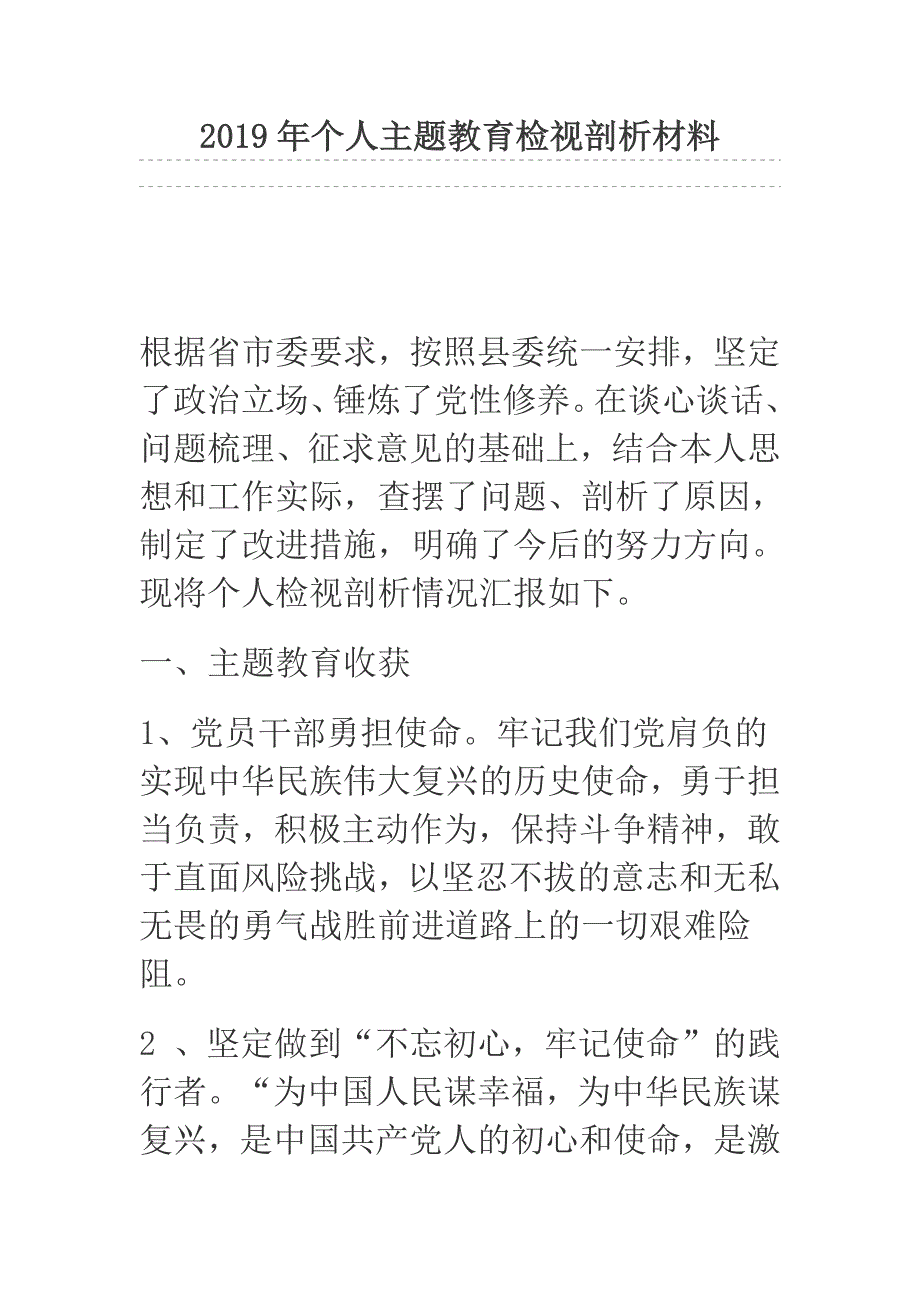 2019年个人主题教育检视剖析材料_第1页