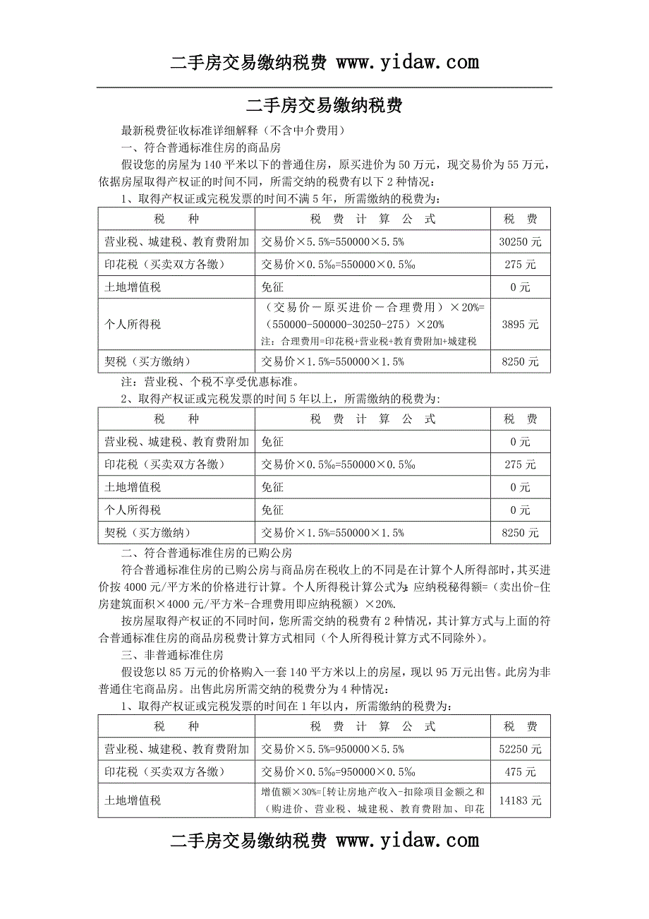 (精品)二手房交易缴纳税费详细计算方法_第1页