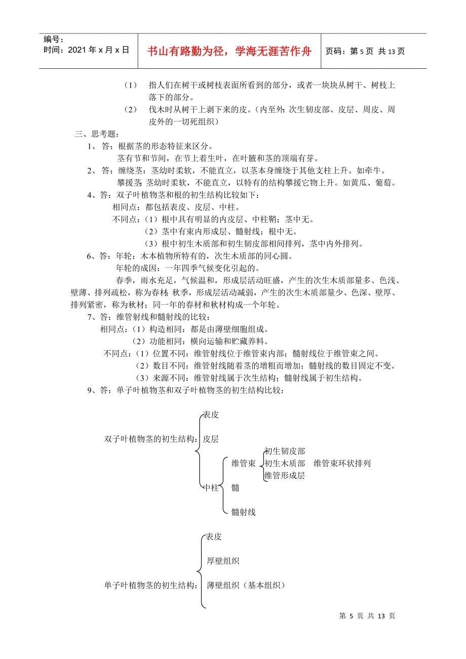 植物学形成性考核册四次作业参考答案_第5页