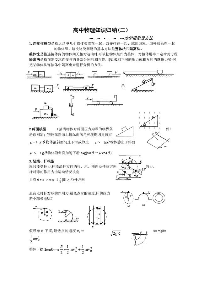 高考物理知识归纳2.力学模型及方法高中物理