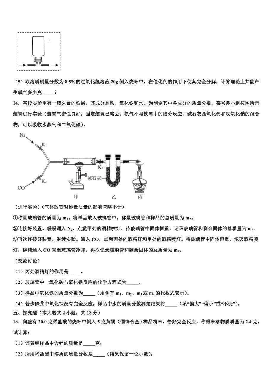 2022年湖南省郴州市名校九年级化学第一学期期末达标检测模拟试题含解析.doc_第5页