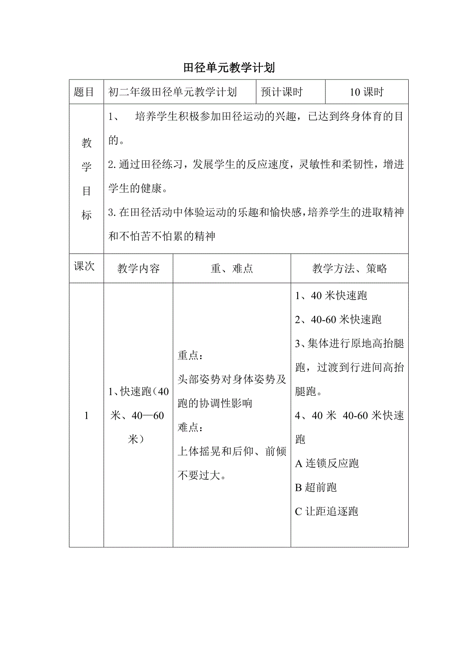 田径单元教学计划.doc_第1页