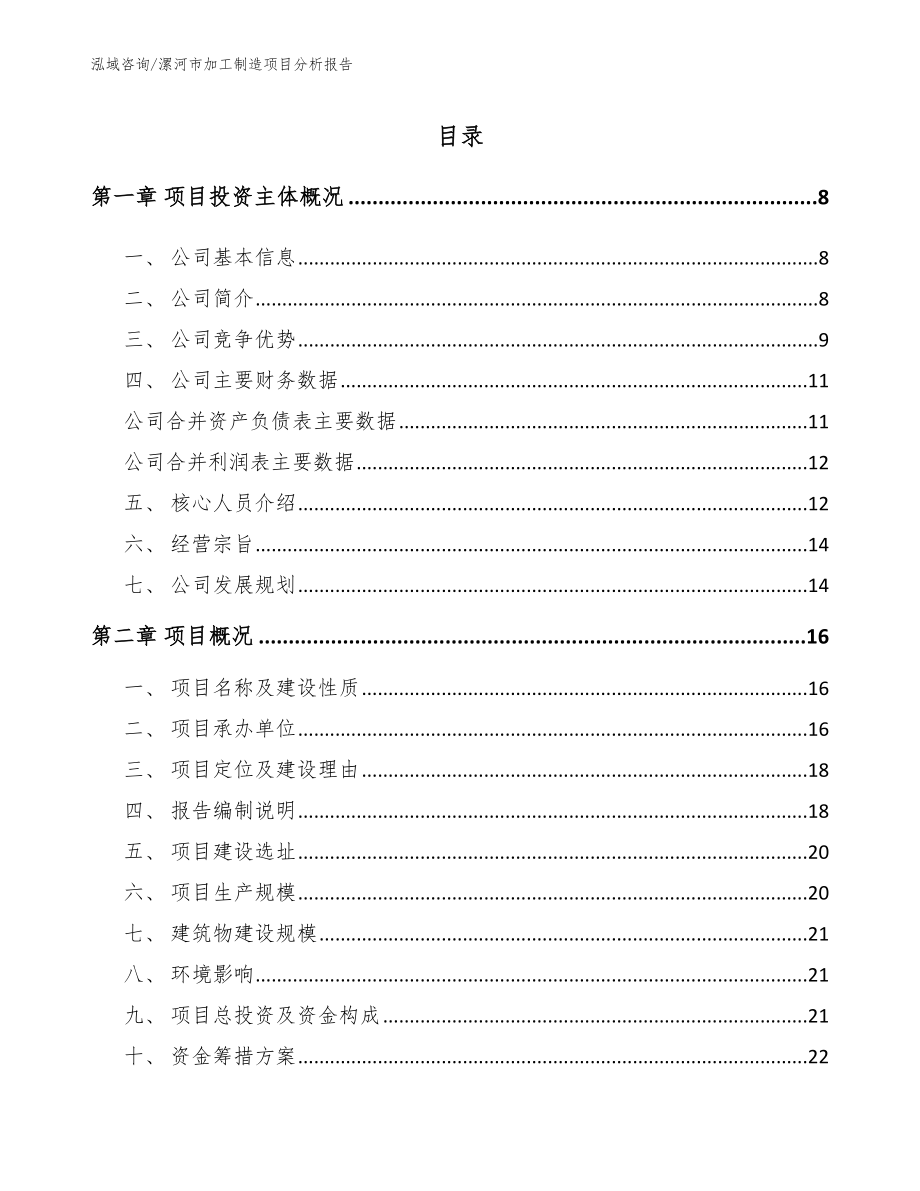 漯河市加工制造项目分析报告模板参考_第1页