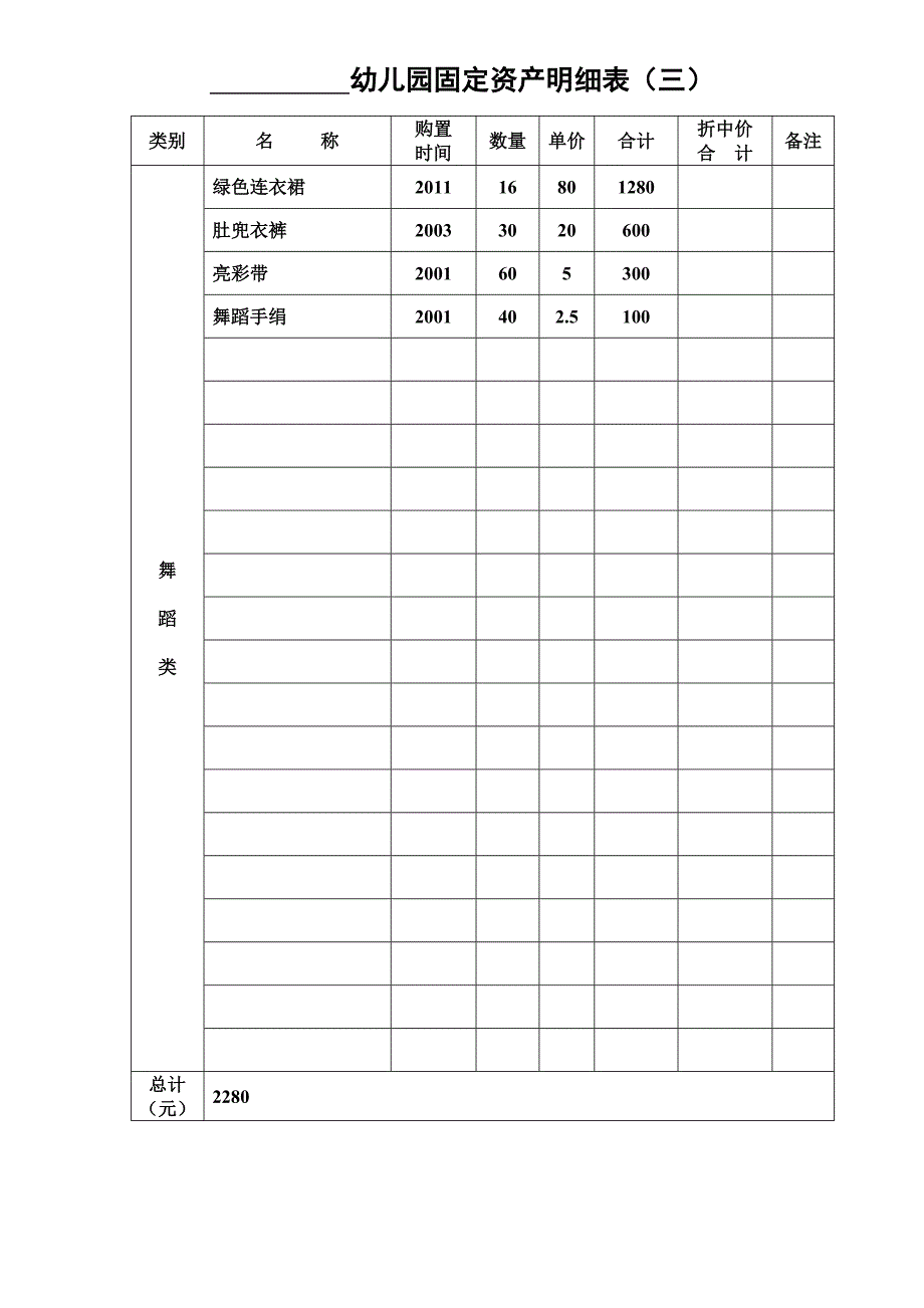 幼儿园固定资产明细表08155_第3页