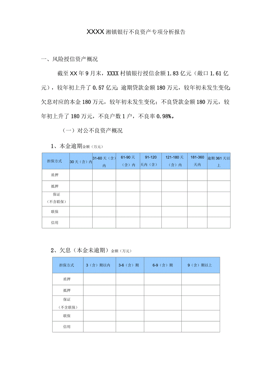 村镇银行不良资产专项分析报告_第1页