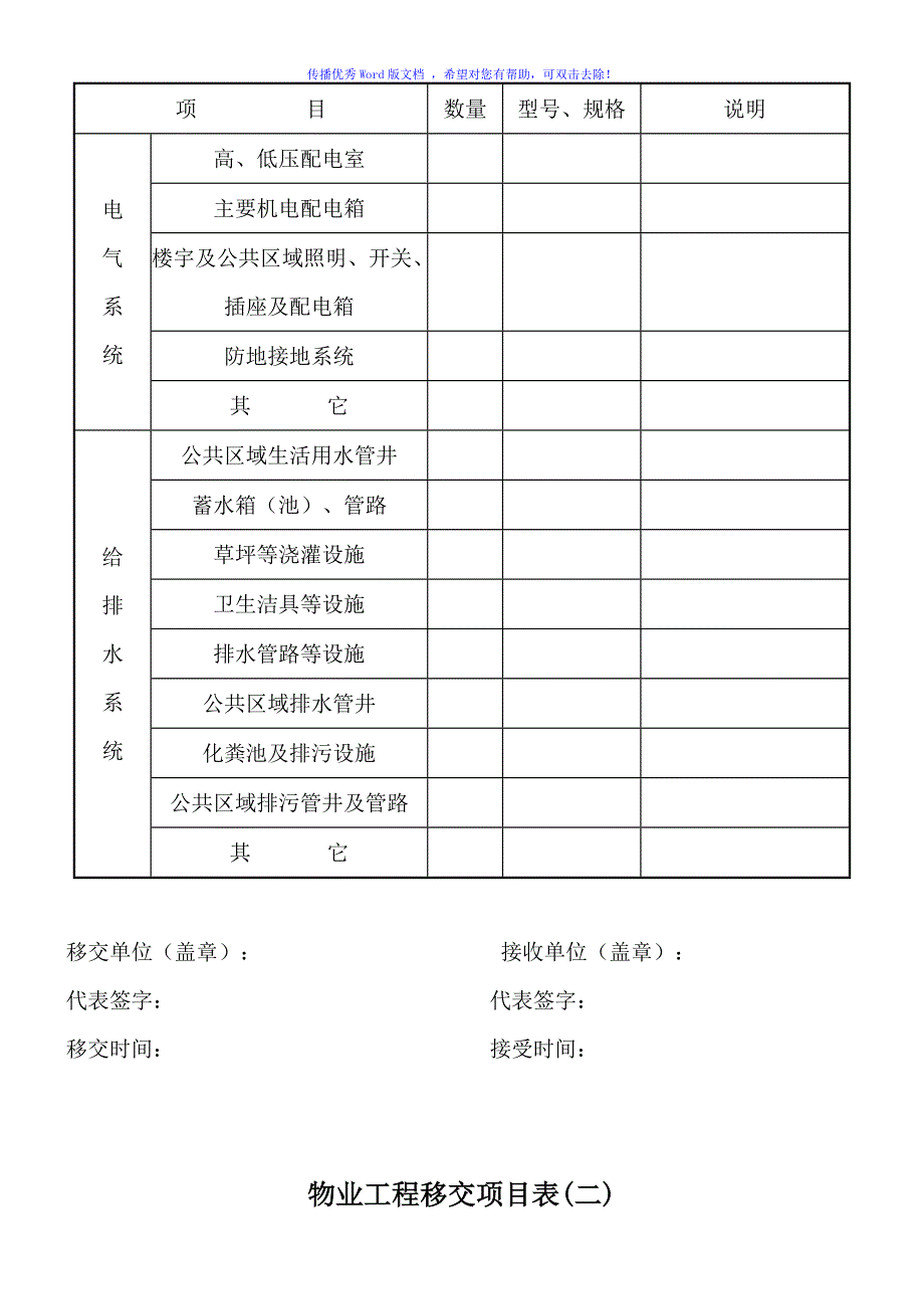 物业移交表格(全套)Word版_第2页